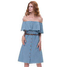 Kate Kasin Retro Vierzigerjahre Style Blue Denim Button Up Shirt Kleid KK000501-2